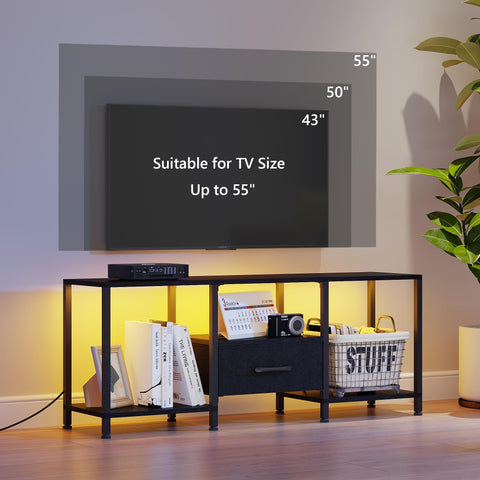 JARHETUN 55-inch compatible stand supports large TVs securely.