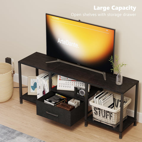 JARHETUN media console with fabric drawer reduces clutter in living areas.