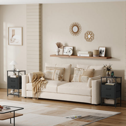 JARHETUN black nightstand elevates the bedroom with a modern look.