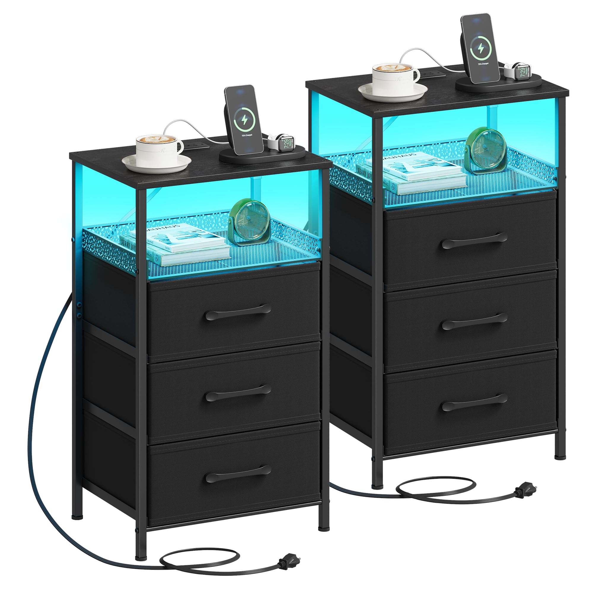 JARHETUN Night Stand Set 2 with charging station and outlets beside the bed for easy power access