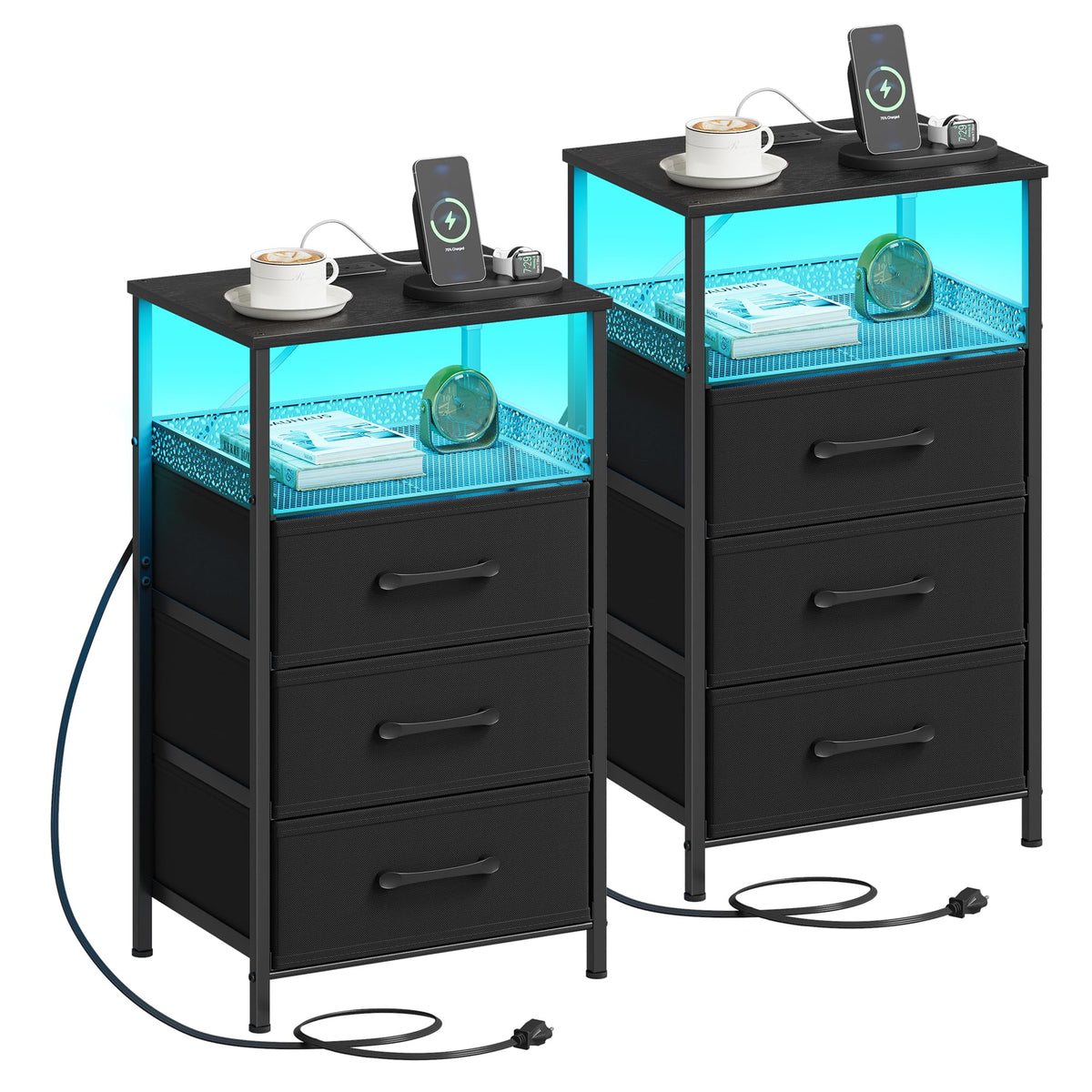JARHETUN Night Stand Set 2 with charging station and outlets beside the bed for easy power access