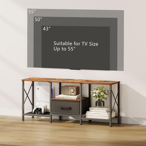 JARHETUN TV Stand fabric drawer keeps remotes and games tucked away.