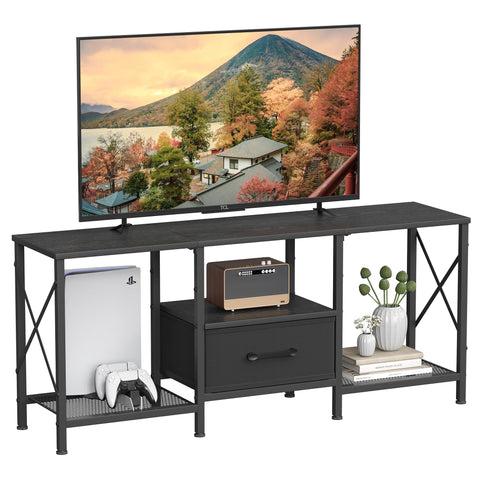 JARHETUN TV Stand front view with fabric drawer for clutter-free living room.