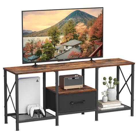 JARHETUN TV Stand with Industrial Rustic Brown supports 50-55 inch TVs in modern living rooms.