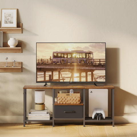JARHETUN TV Stand rugged rustic brown finish adds character.