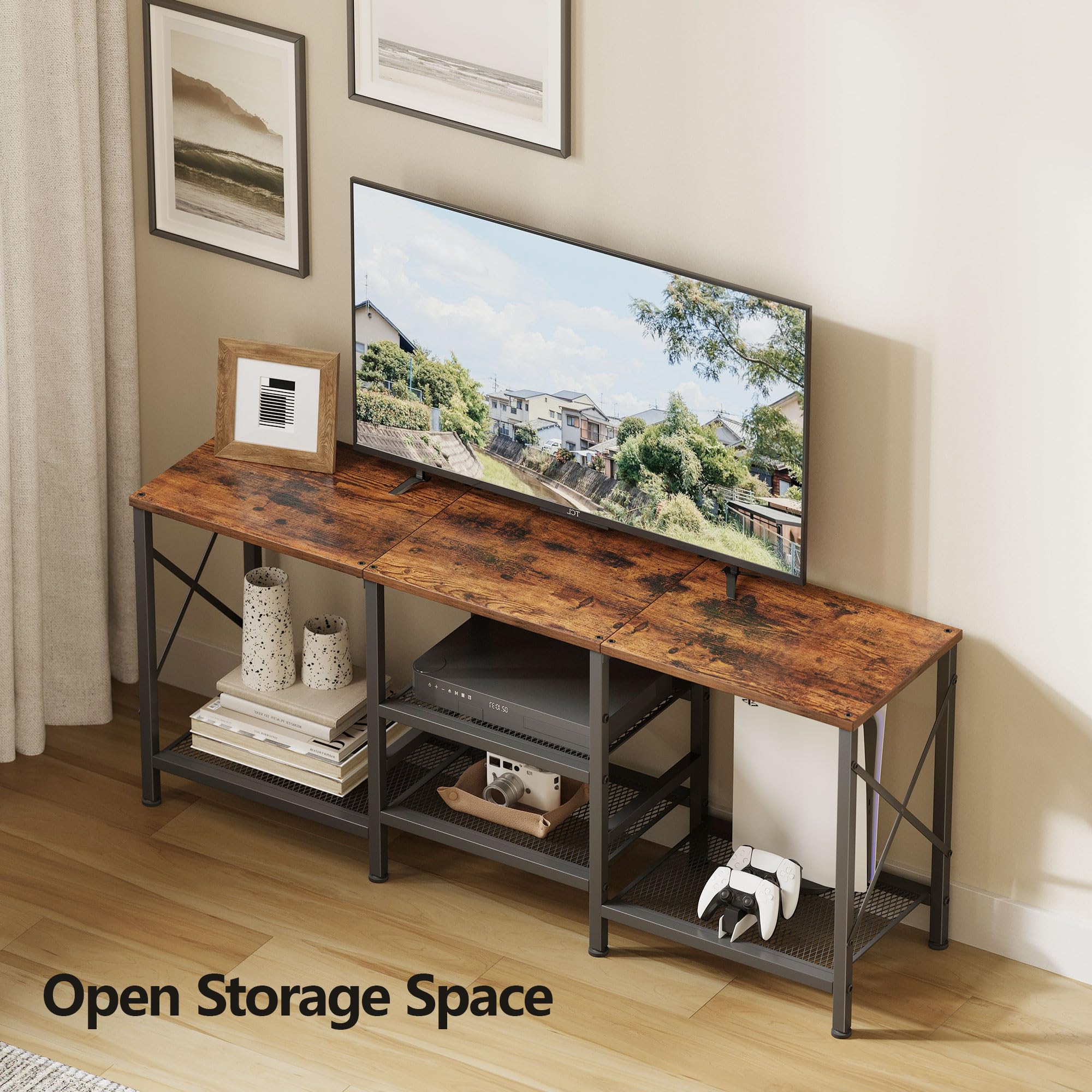 JARHETUN TV Stand open shelves ideal for consoles and media.