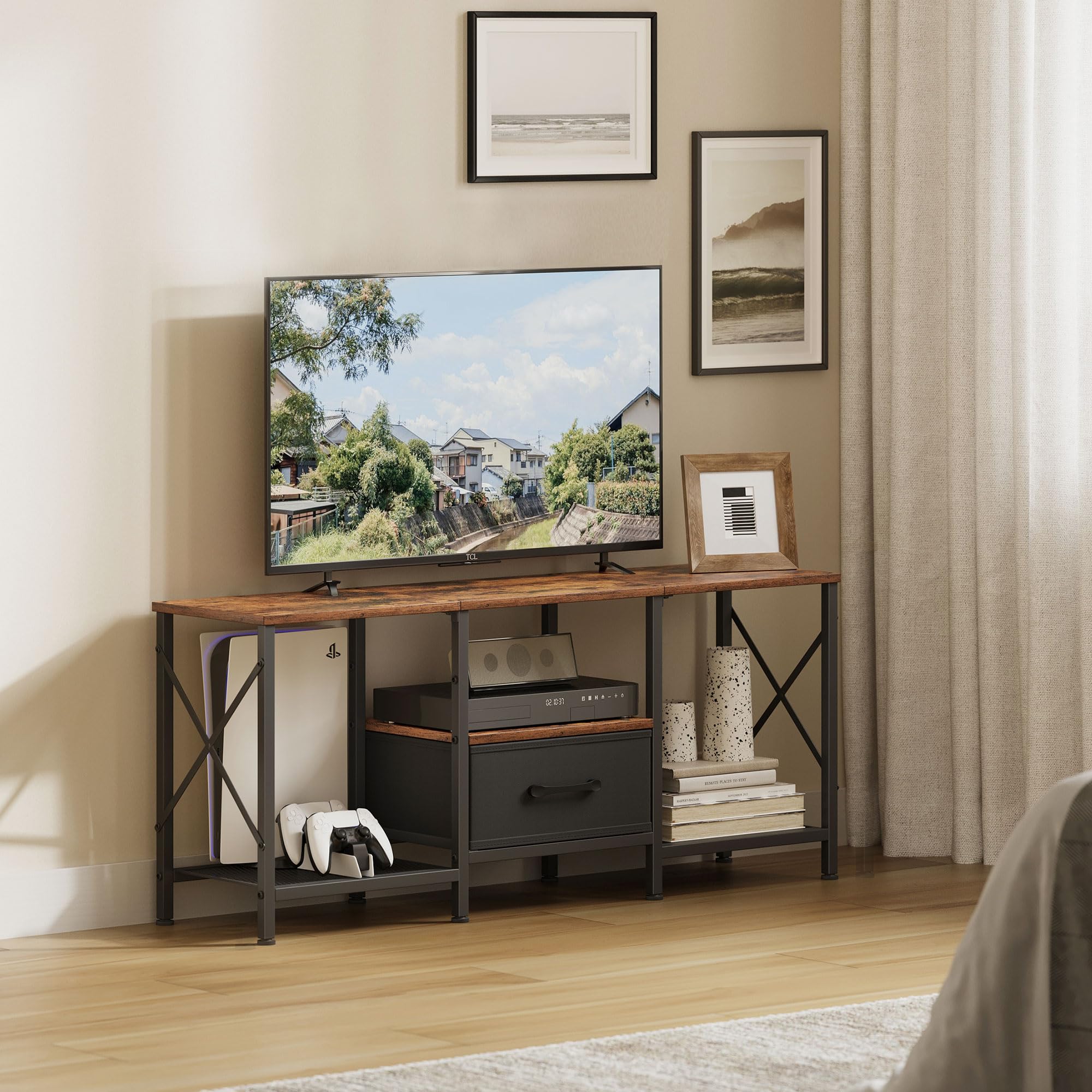 JARHETUN TV Stand sturdy metal frame ensures durable support.