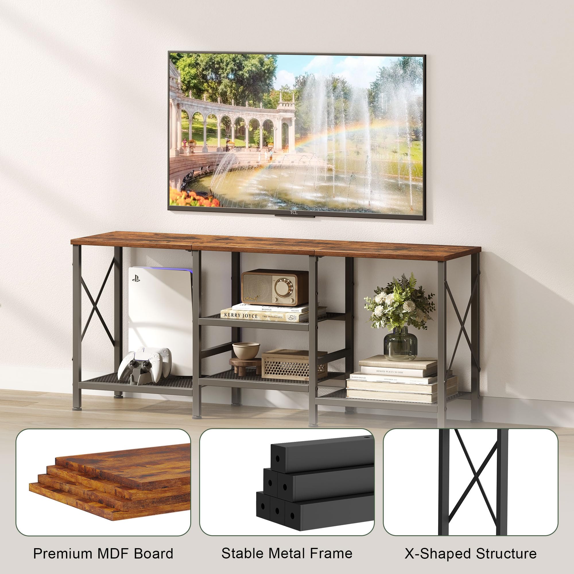 JARHETUN TV Stand sturdy steel frame supports long-term use.