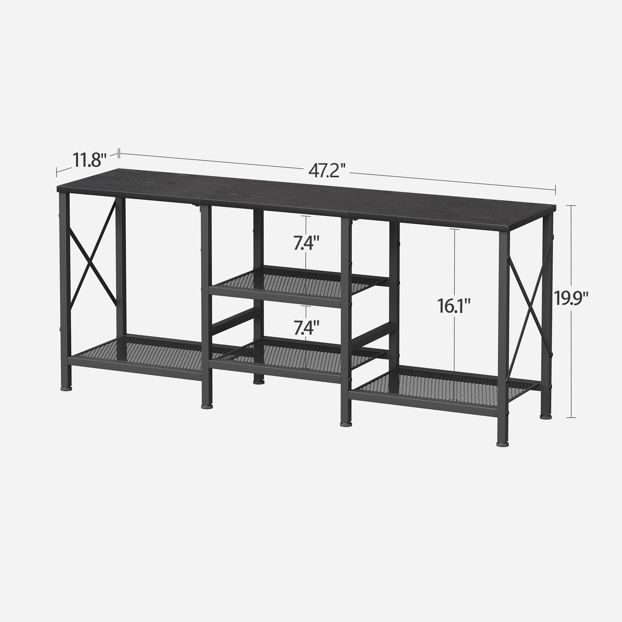 JARHETUN TV stand features a sturdy X-frame for stable support on uneven floors.