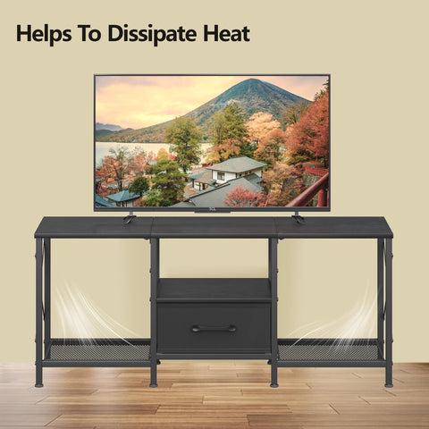 JARHETUN TV Stand fits 43–55 inch TVs with balanced feet.