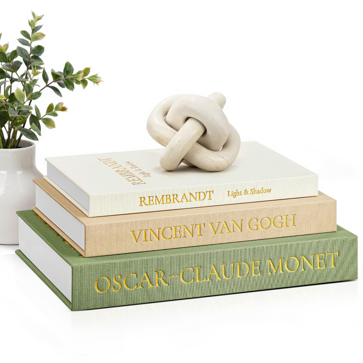 JARLINK aesthetic decorative books sage set on coffee table adds warm style.