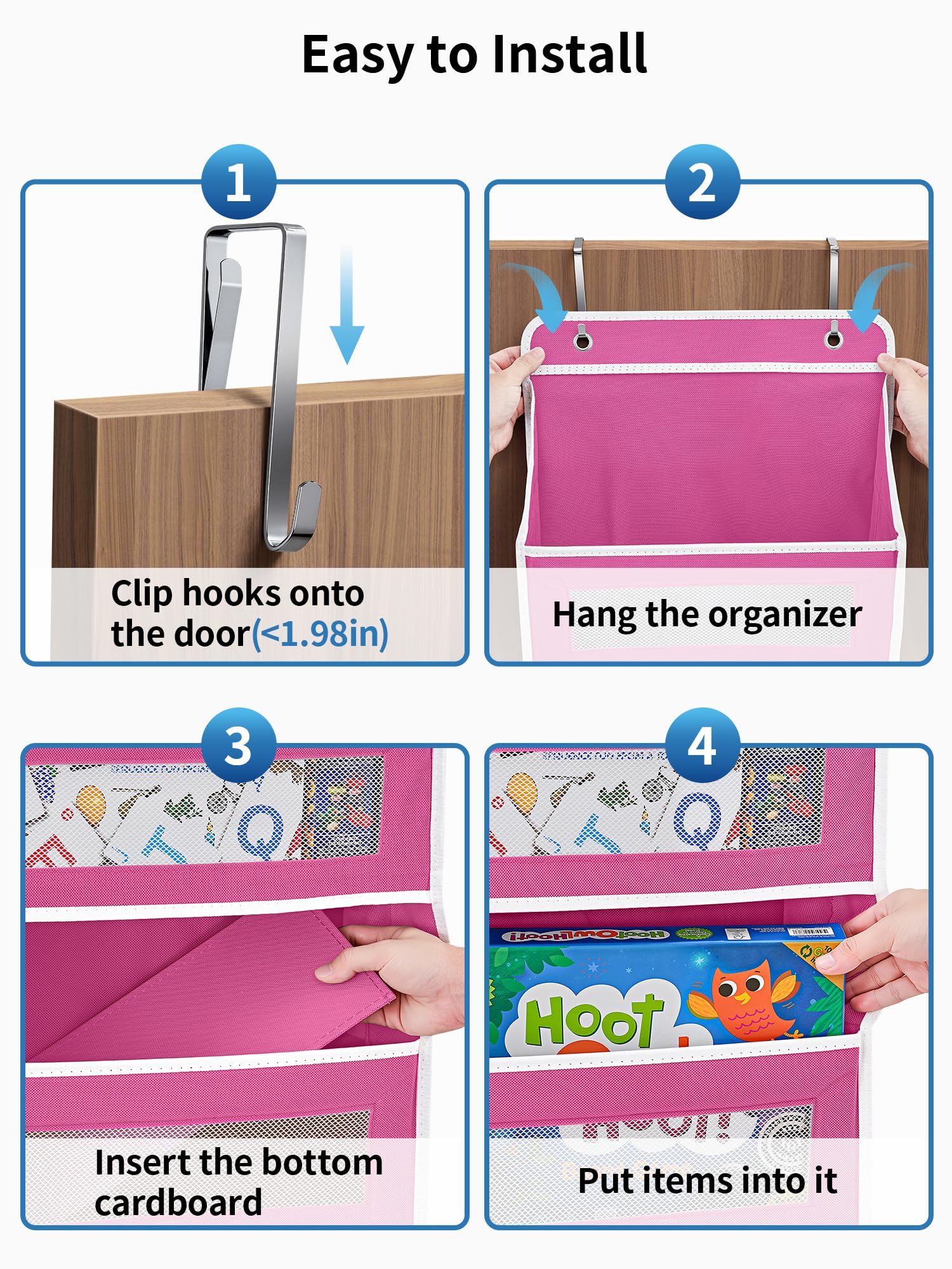 Easy 30-second setup with door hooks