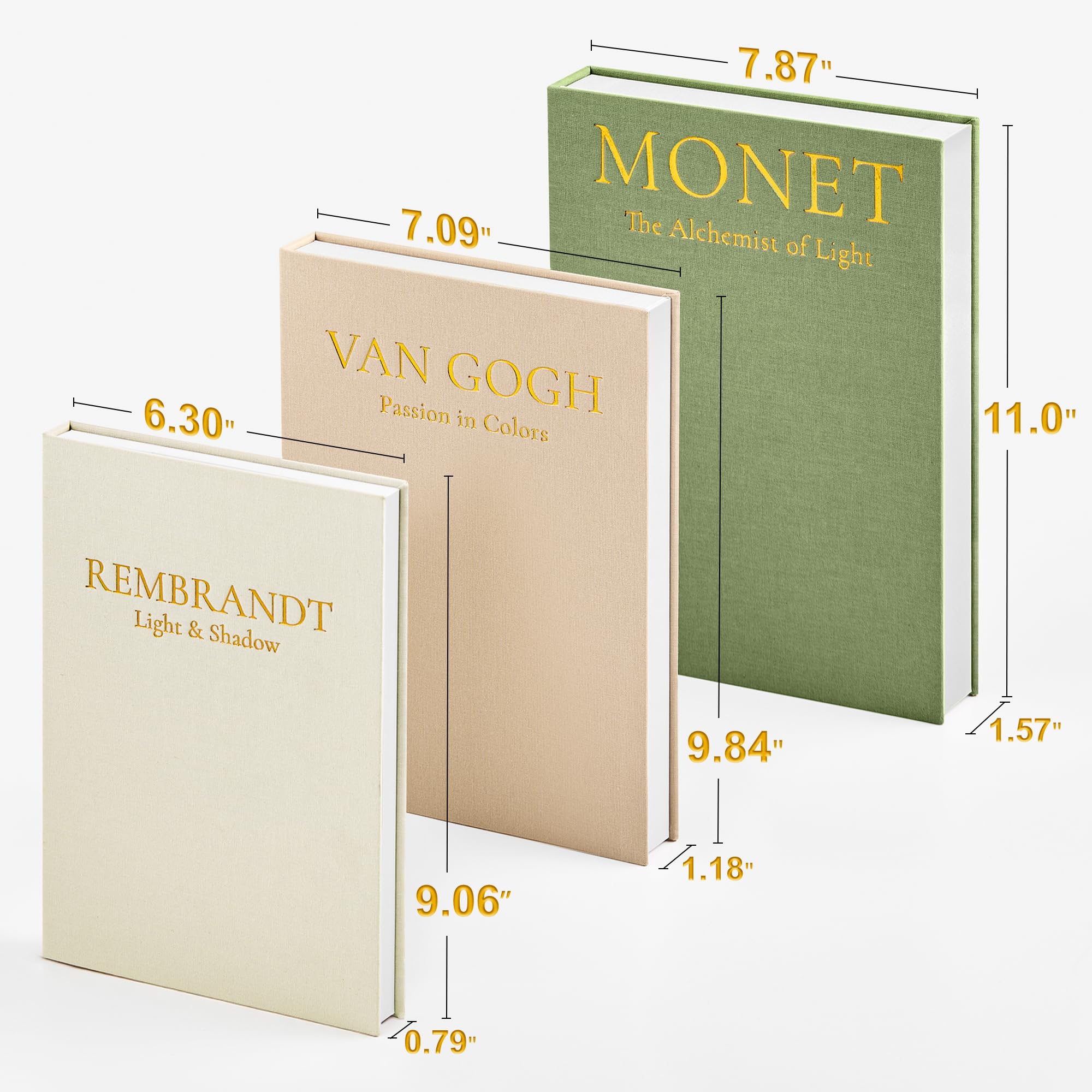 JARLINK linen faux books close-up highlights soft textures and gold embossing for luxe decor.