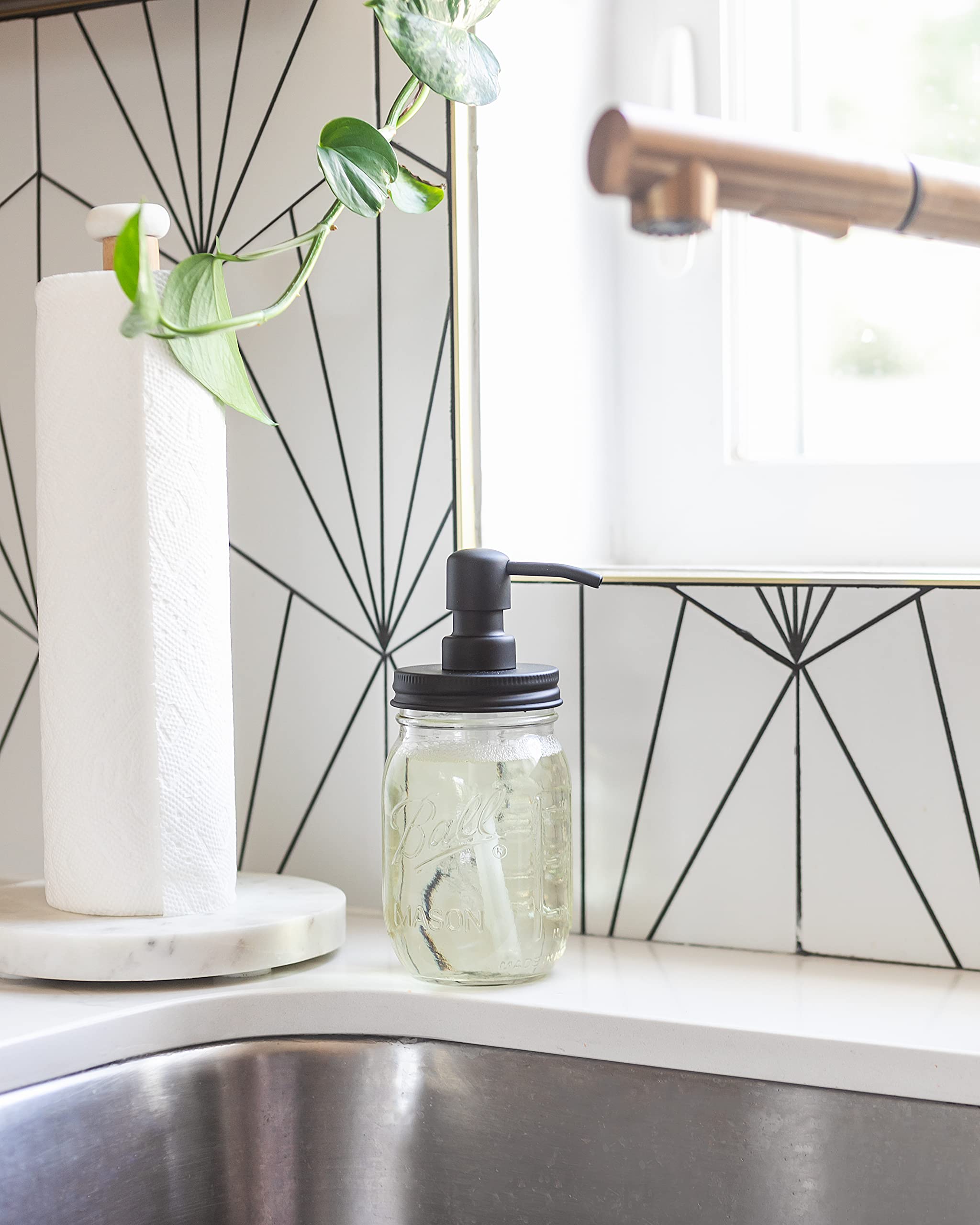 Two-pack dispensers fit farmhouse, modern, and vintage decor.