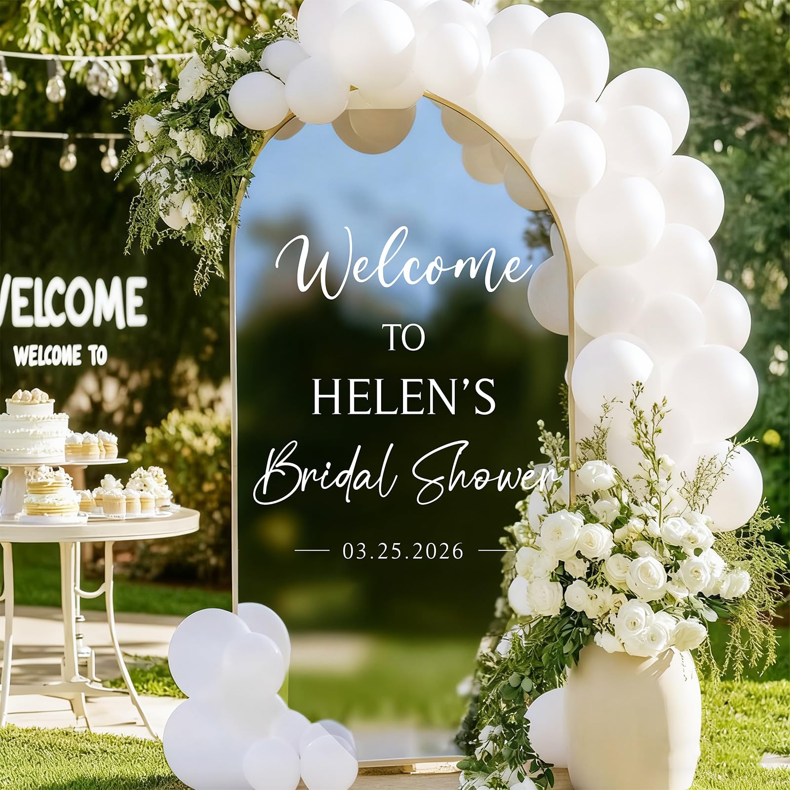 JarThenaAMCS bridal shower mirror decal on glass for an elegant welcome.