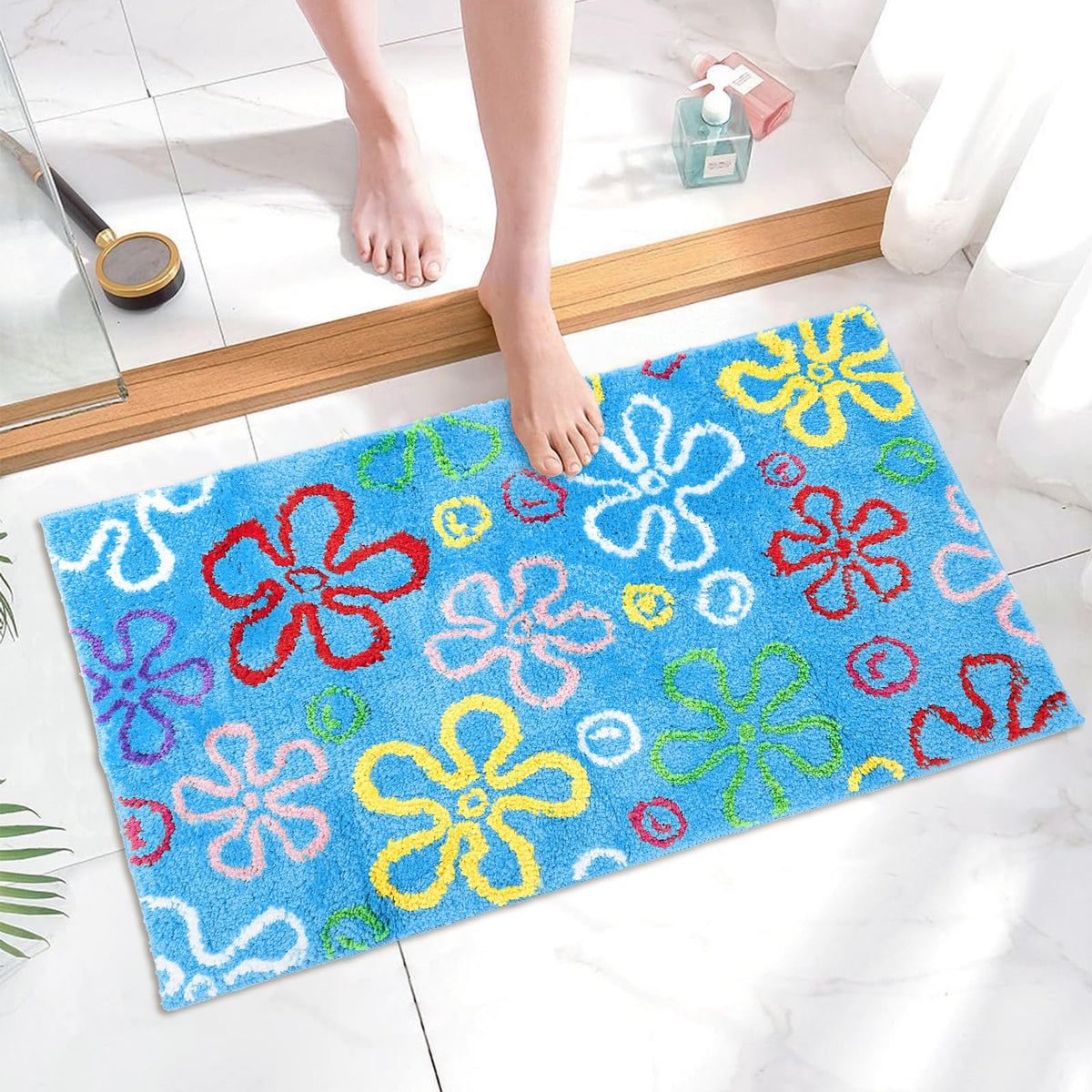 JarThenaAMCS cartoon sponge bath rug with bikini flower bubbles brightens space and absorbs moisture