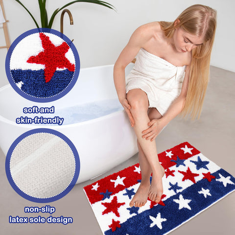 JarThenaAMCS patriotic floor mat with non-slip backing improves bathroom safety on wet floors.
