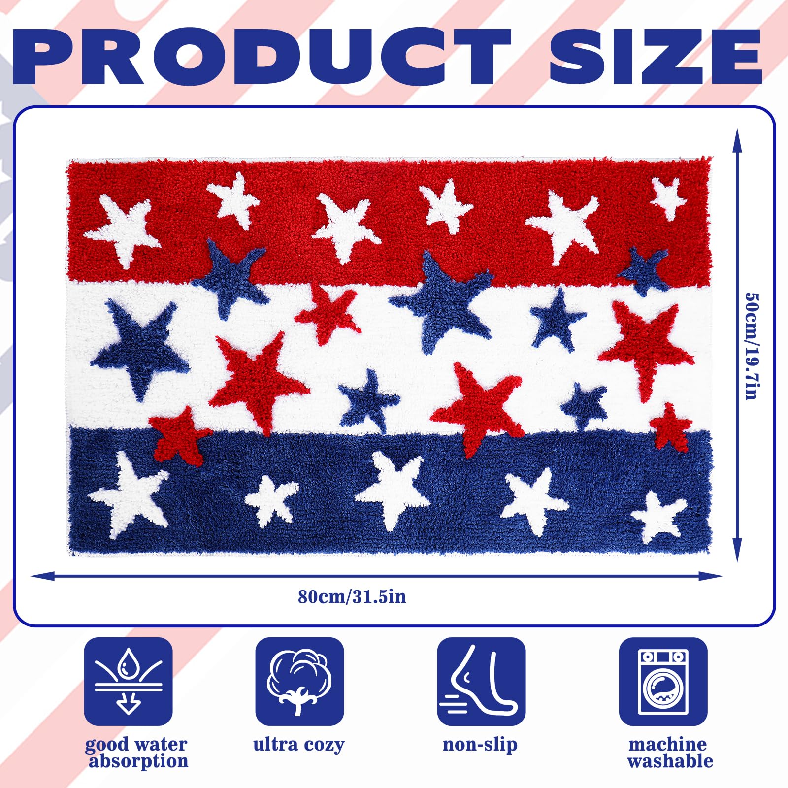JarThenaAMCS star-pattern bath rug adds festive charm and absorbent comfort.