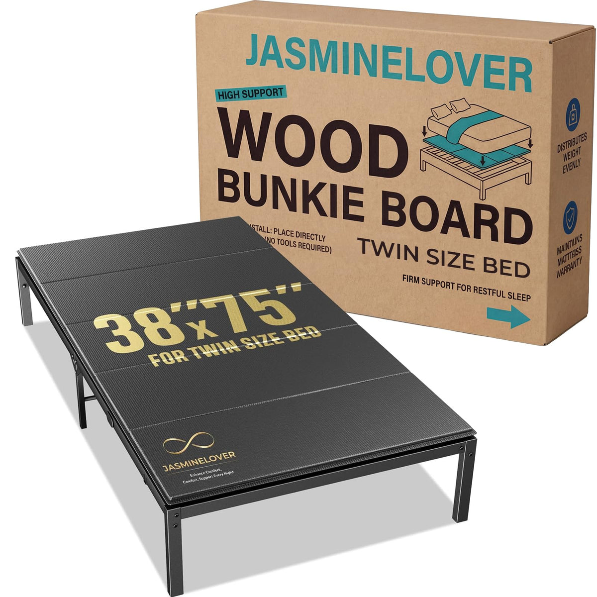 JASMINELOVER bunkie board twin-38x75 offers edge-to-edge support for twin beds.