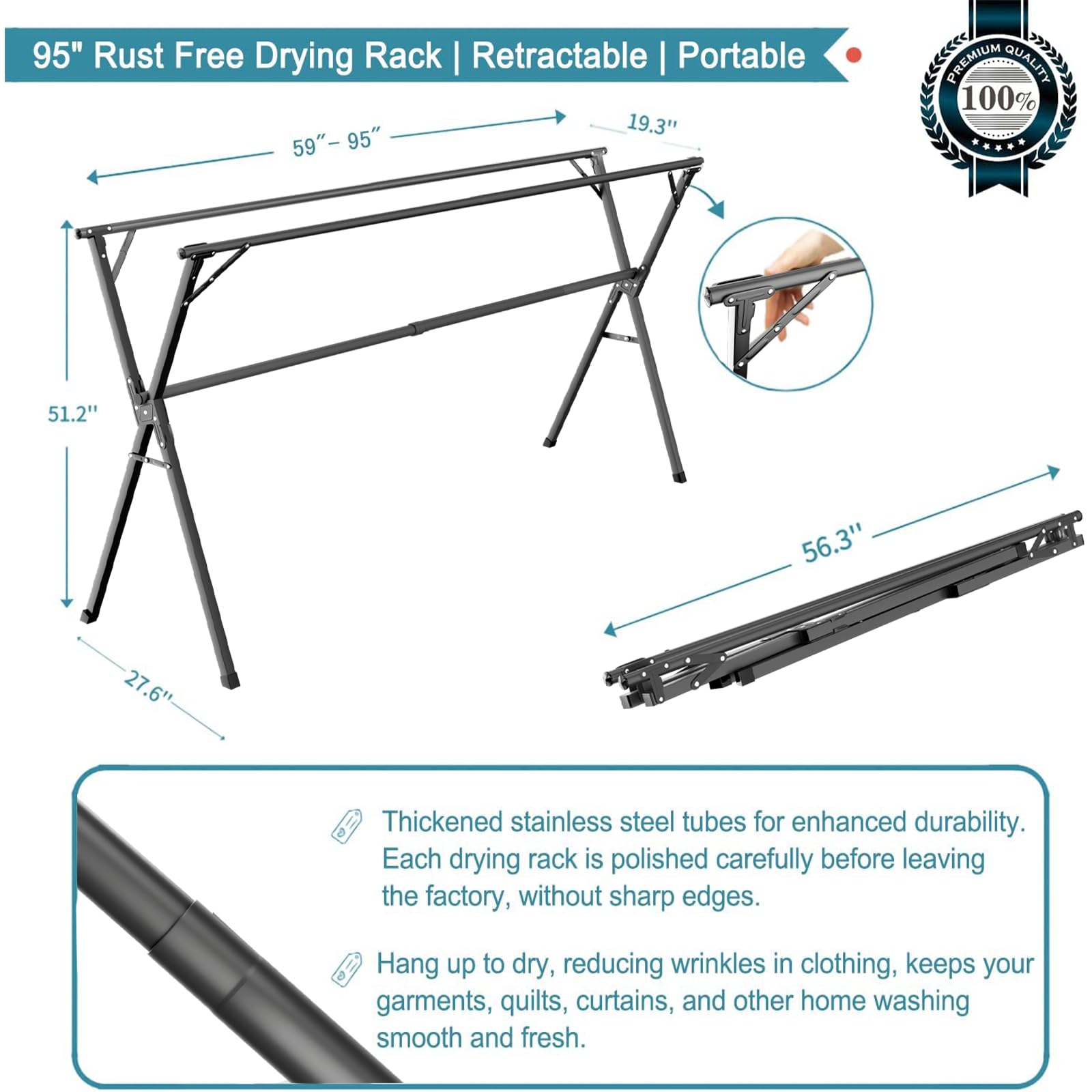 Close-up of 20 hooks on the JAUREE rack for versatile garment drying