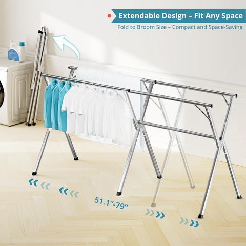 JAUREE drying rack folded-storage highlights compact design for easy closet-worthy storage.