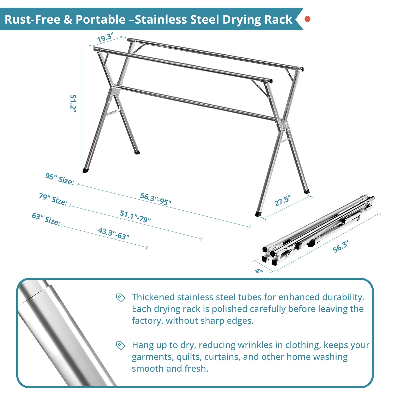 JAUREE drying rack indoor-outdoor-use offers flexible placement for laundry day efficiency.