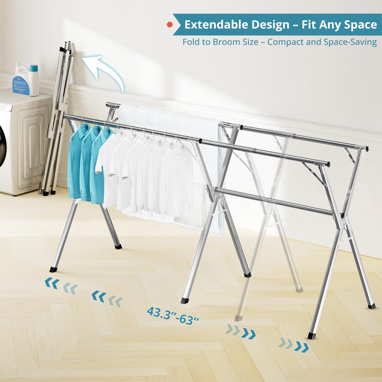 JAUREE drying rack sturdy stainless steel frame for heavy laundry loads.