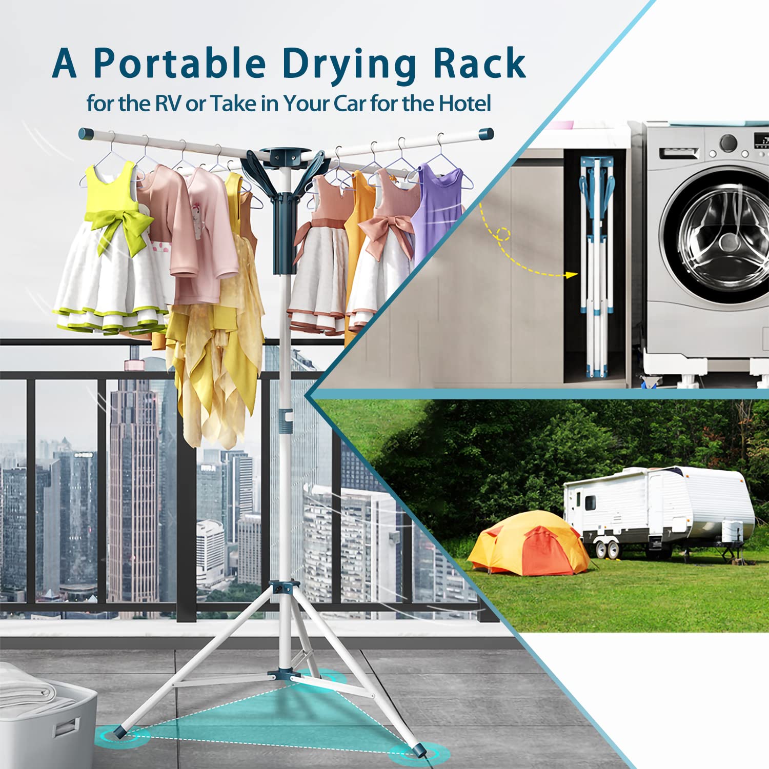 JAUREE drying rack with 20 windproof clips for outdoor use
