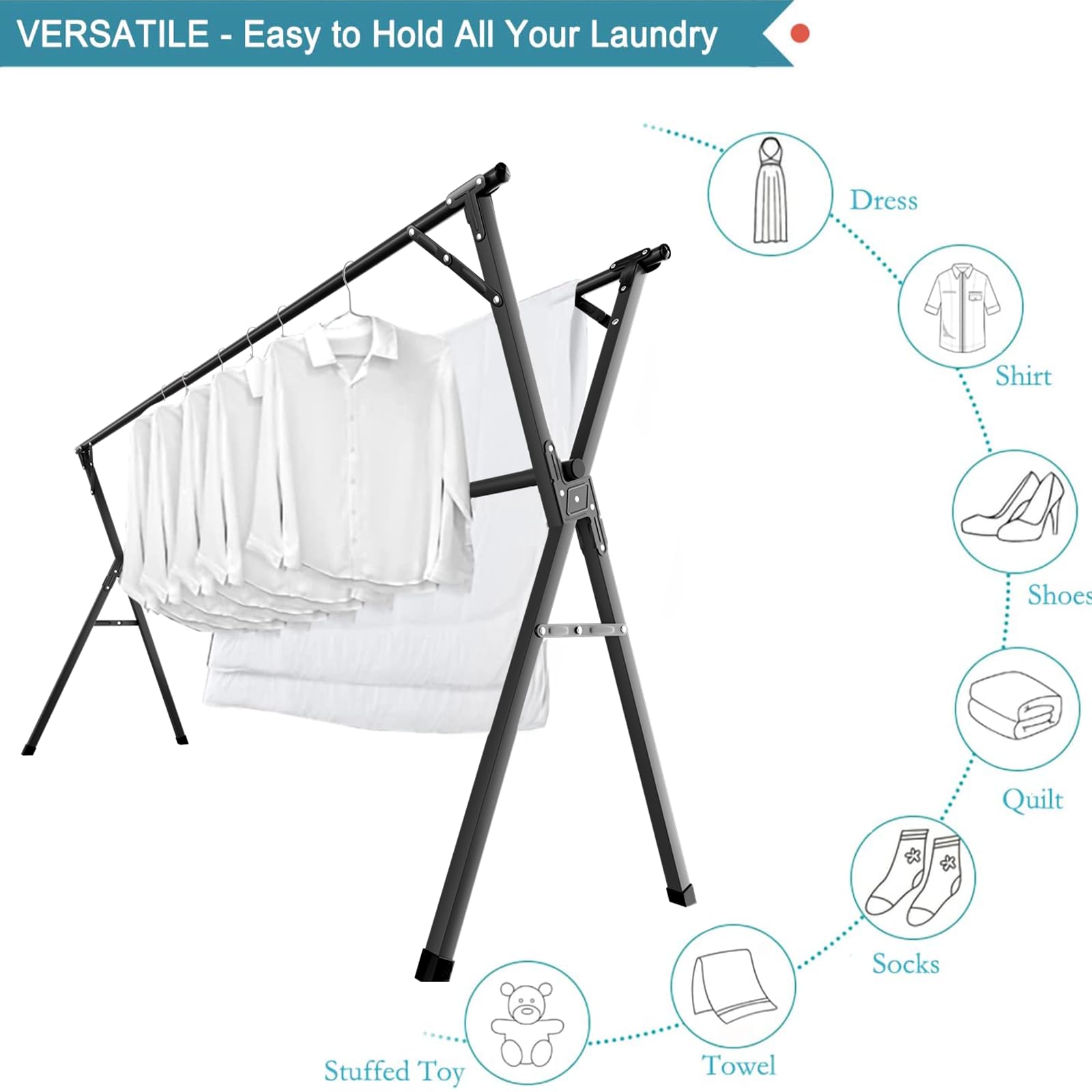 JAUREE foldable clothes rack in use saving space in a small apartment
