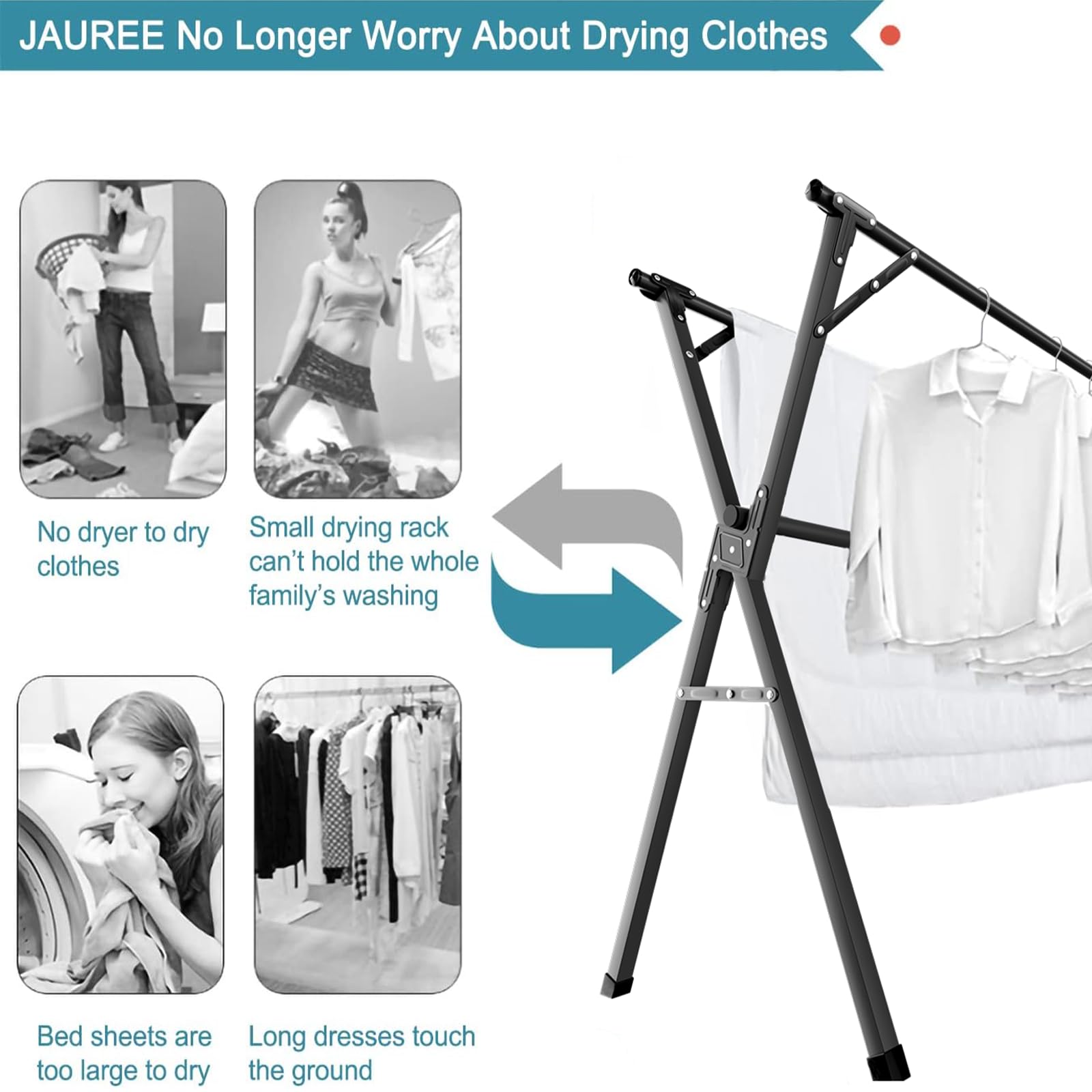 Folded JAUREE rack compact for storage or travel readiness
