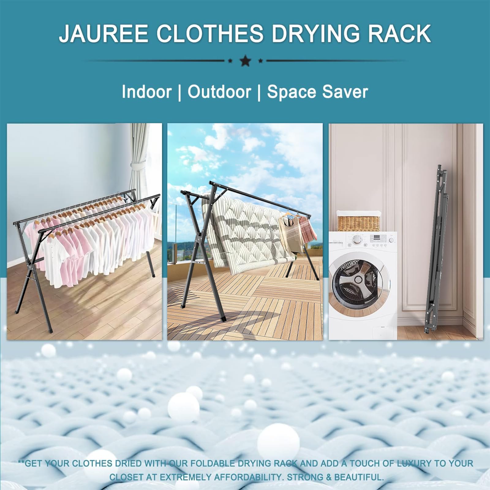 JAUREE heavy-duty drying rack on the floor with stable feet