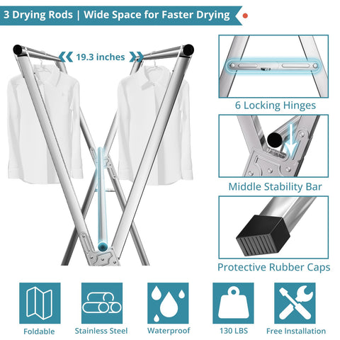 JAUREE three retractable rods add drying surface versatility