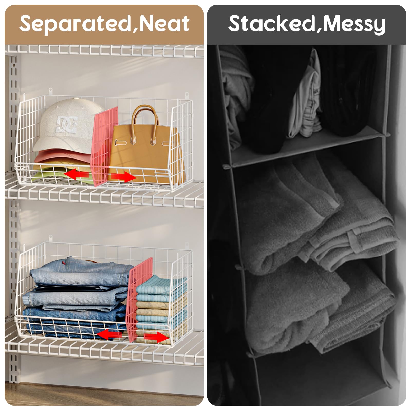 Adjustable dividers let you separate items or create larger compartments
