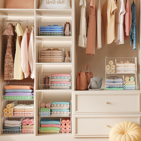 Jautokerdar closet organizer with stackable wire baskets improves visibility and access