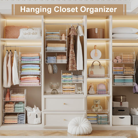 Closet storage solution ready to use on rod or wall