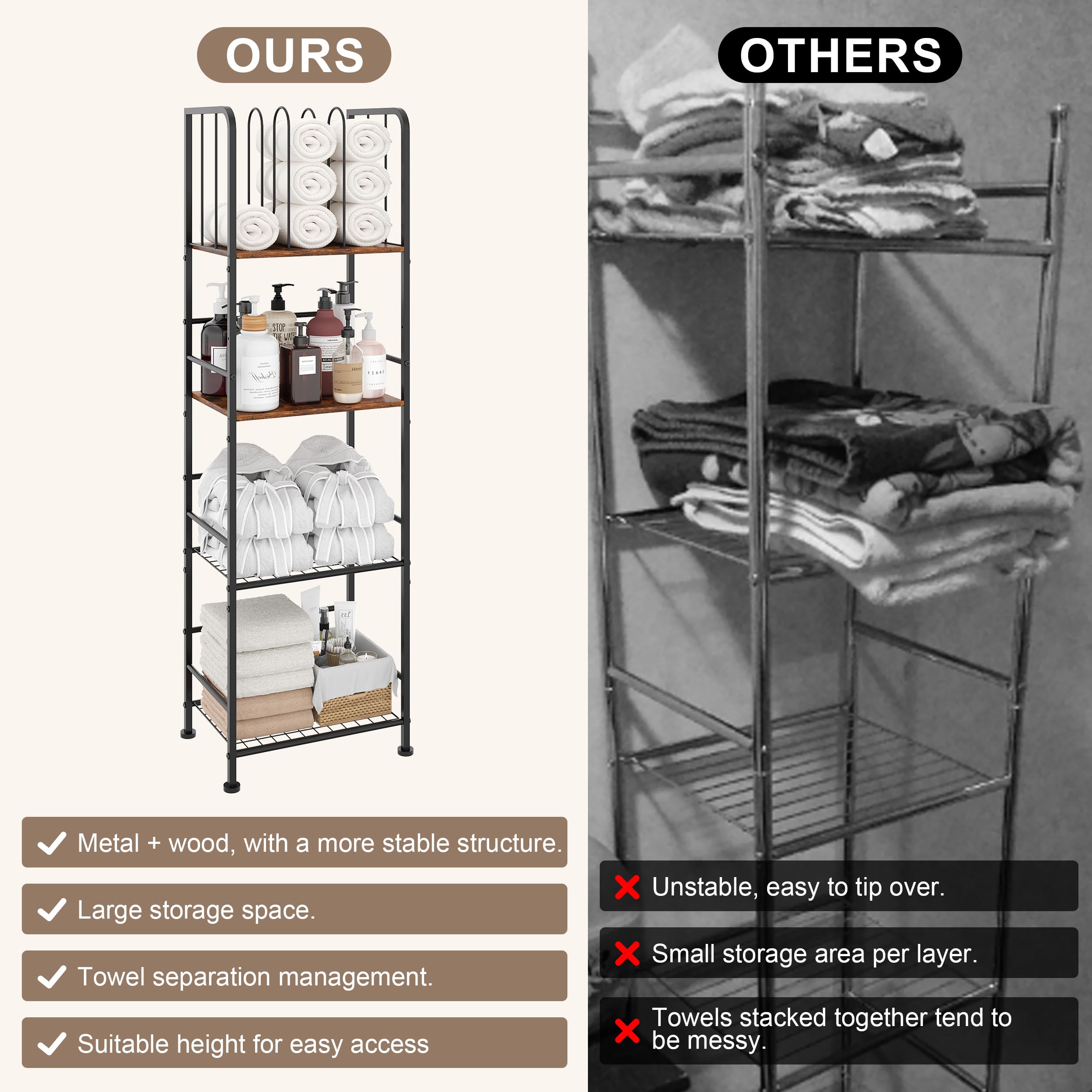 Jautokerdar towel rack supports up to 70 lbs of towels.