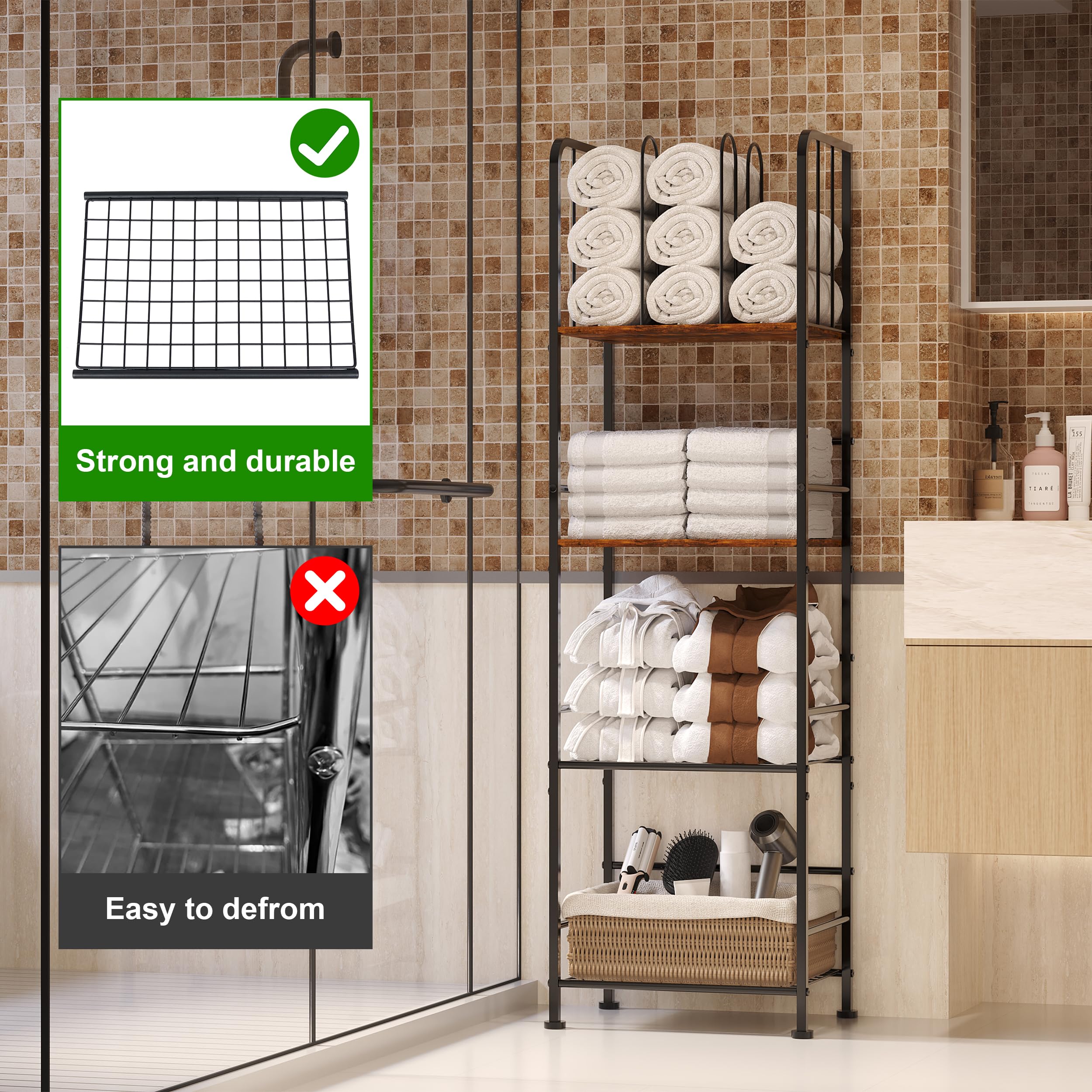 Durable iron frame with wood accents on the Jautokerdar towel rack.