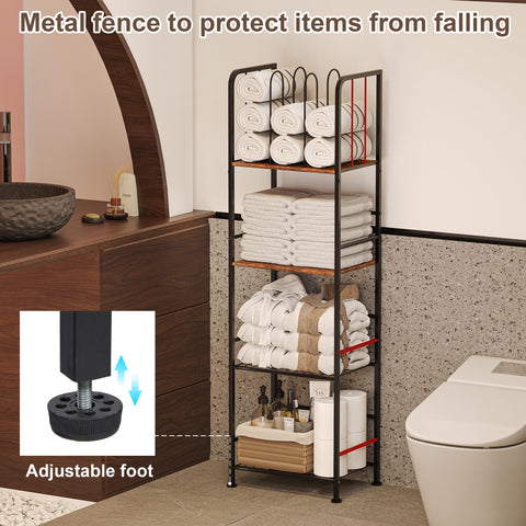 Jautokerdar towel rack features four spacious shelves for towels and toiletries.