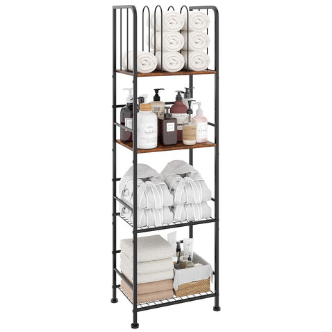 Jautokerdar towel rack enables organized storage for towels and toiletries.