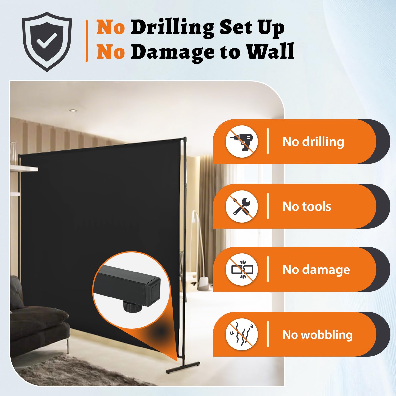 JAUZVIL room divider features a sturdy frame for durable space separation.