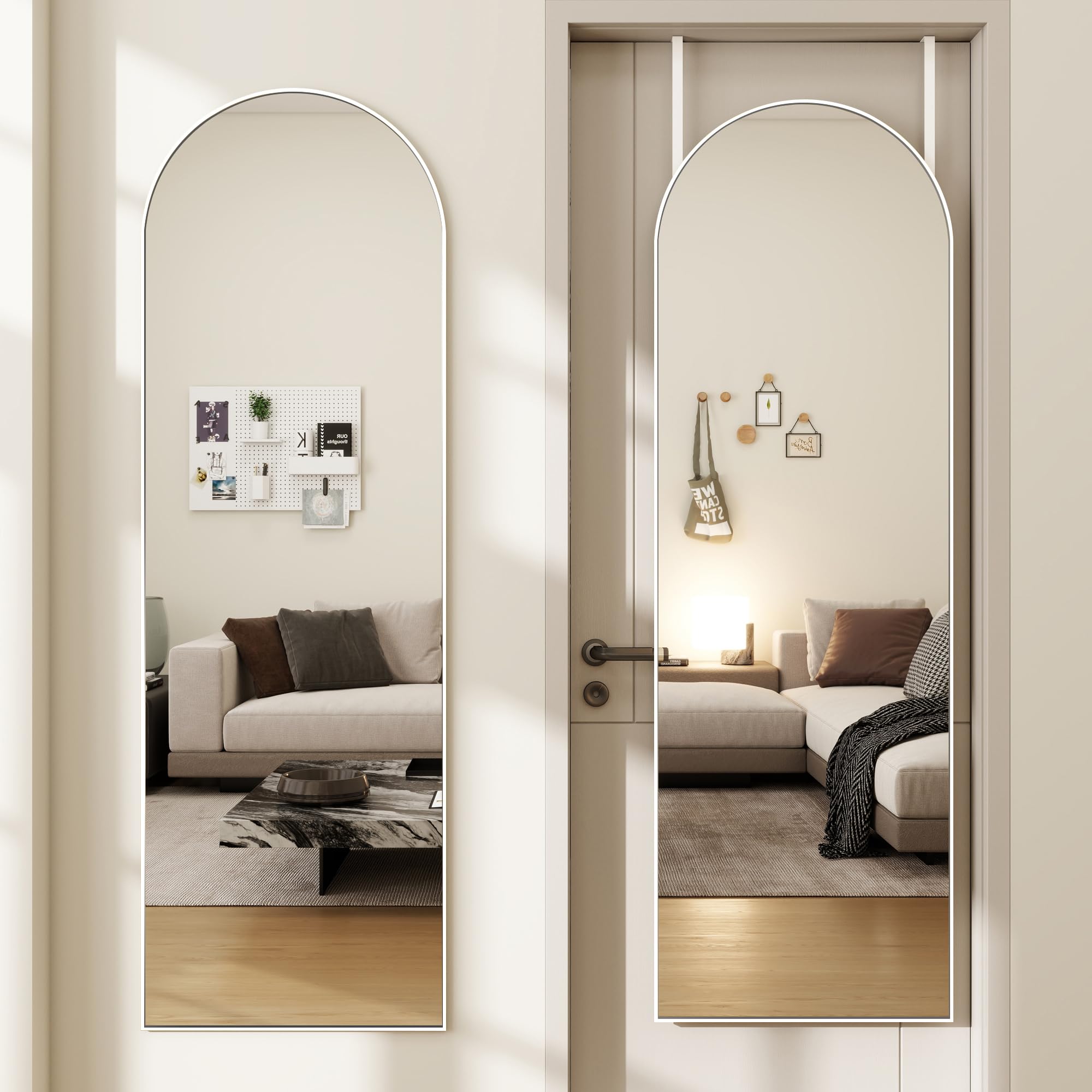 JAWGLOW arched full-length mirror with metal frame for accurate full-body reflection.