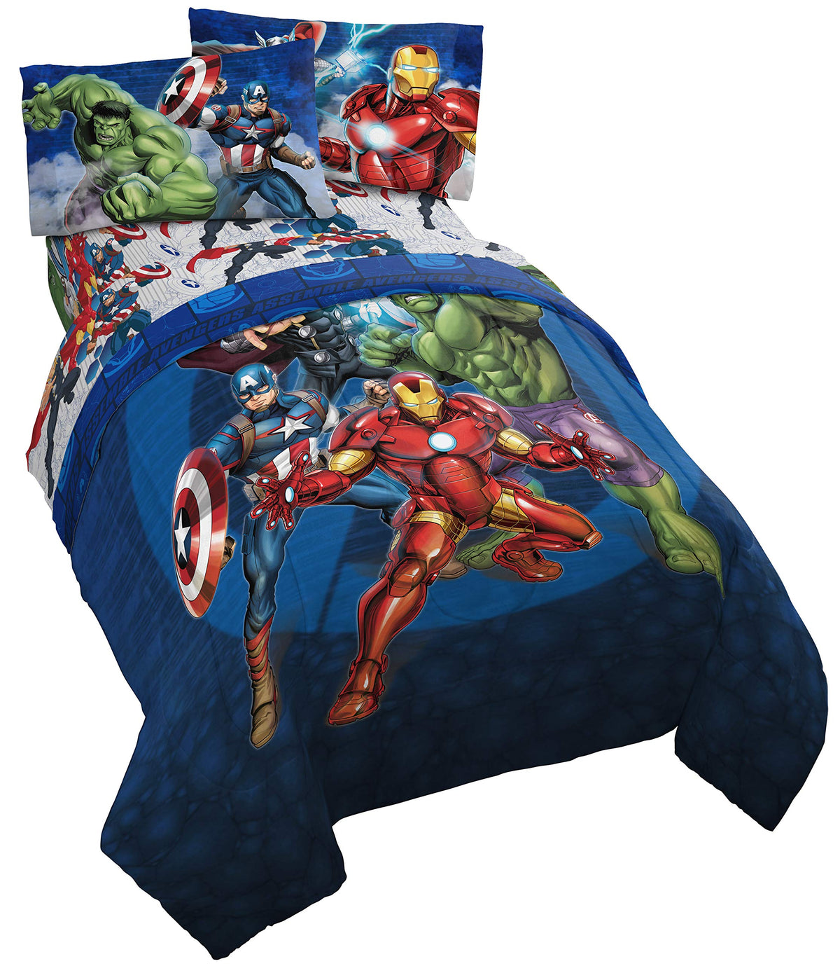Jay Franco Avengers blue circle comforter set in a kid's room for bold style.