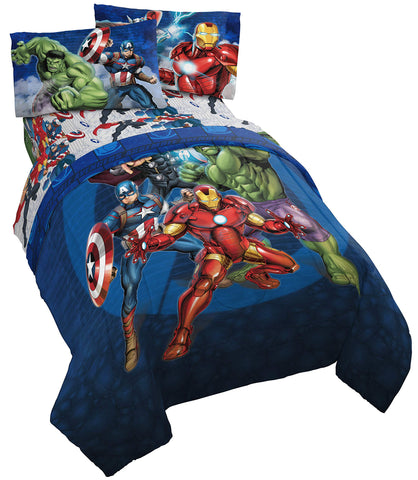 Jay Franco Avengers blue circle comforter set in a kid's room for bold style.