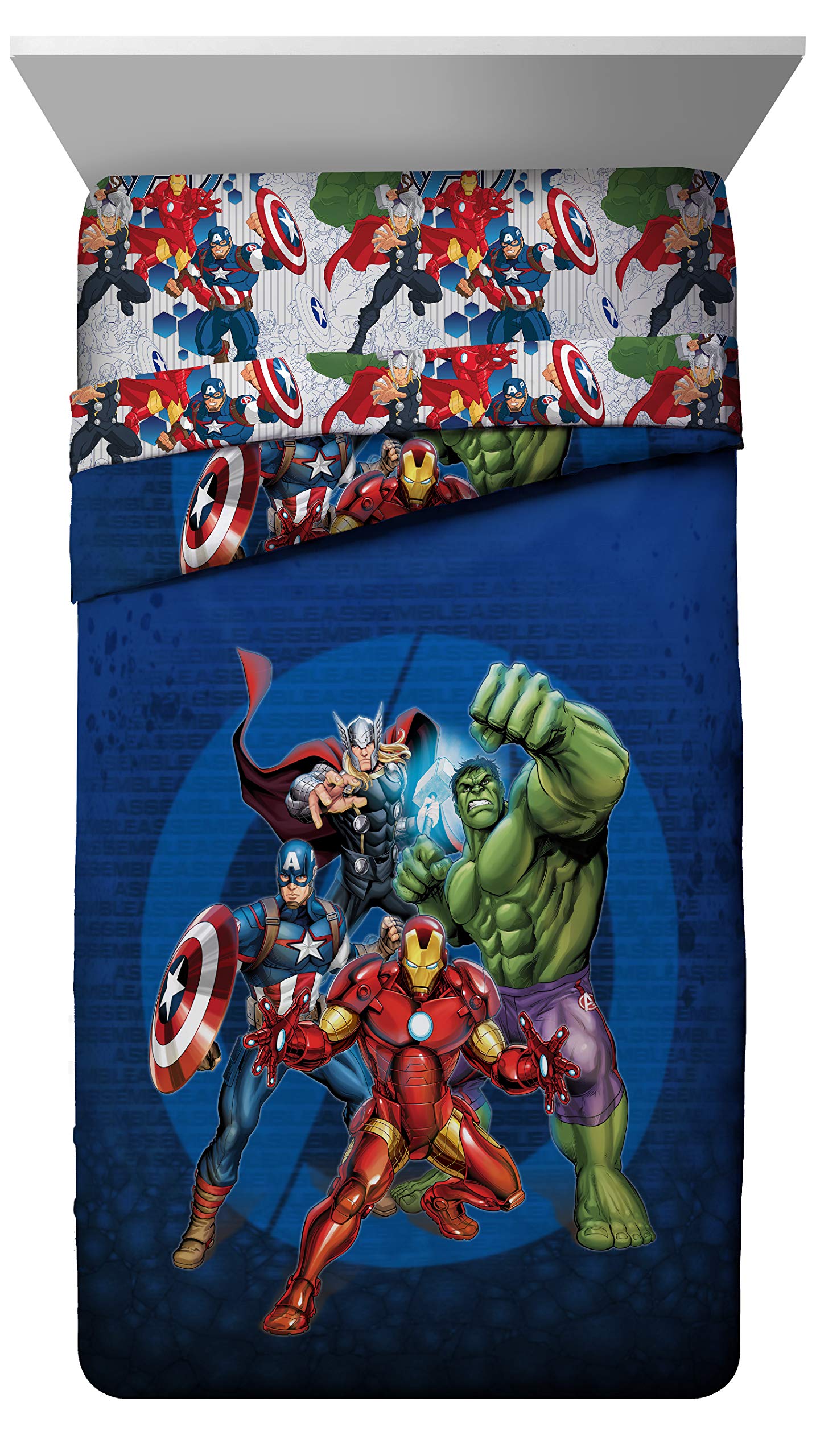 Jay Franco Avengers blue circle pillow cases in soft microfiber for comfy sleep.