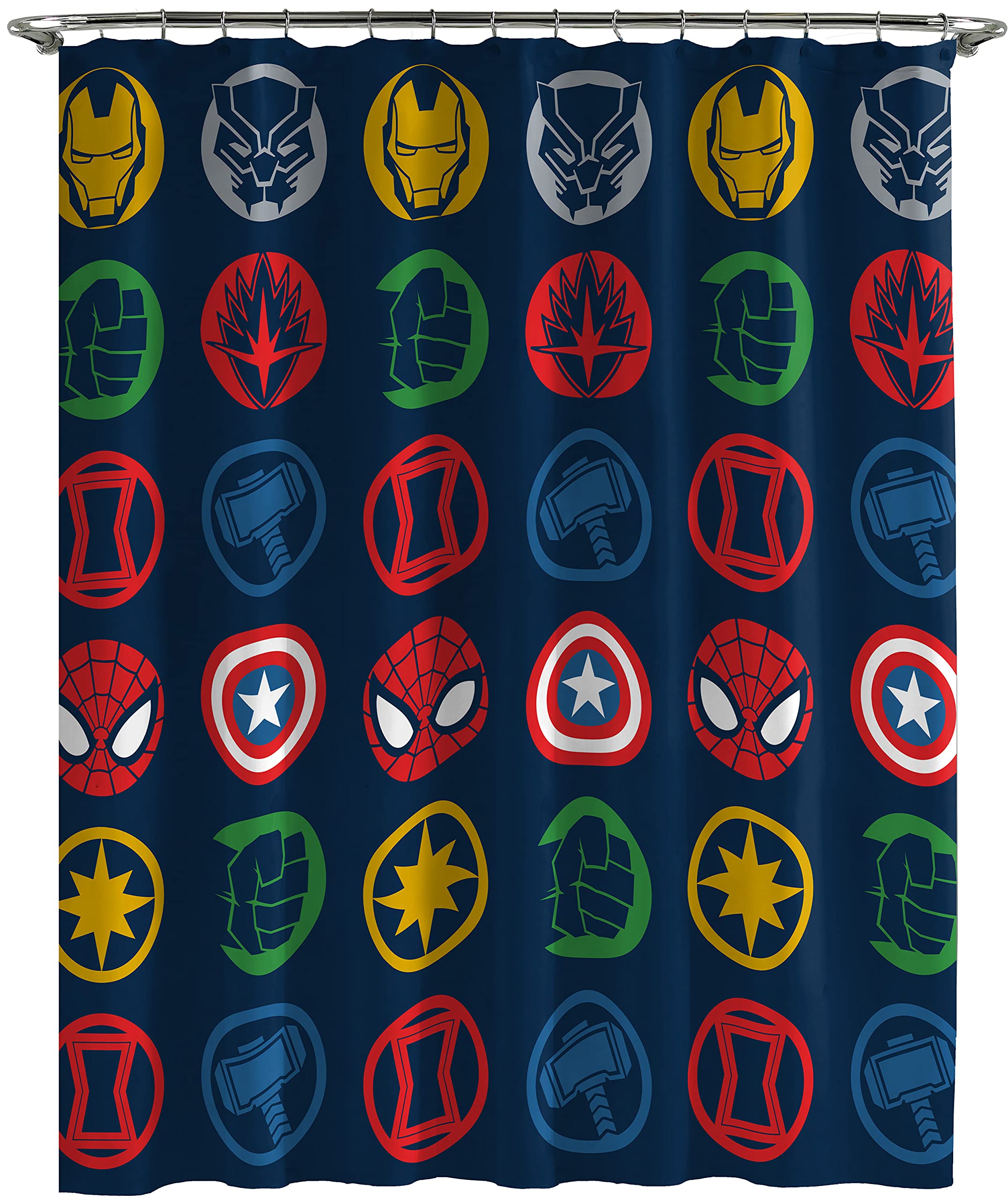 Jay Franco Avengers Shields shower curtain hooks provide secure, durable hang for busy family baths