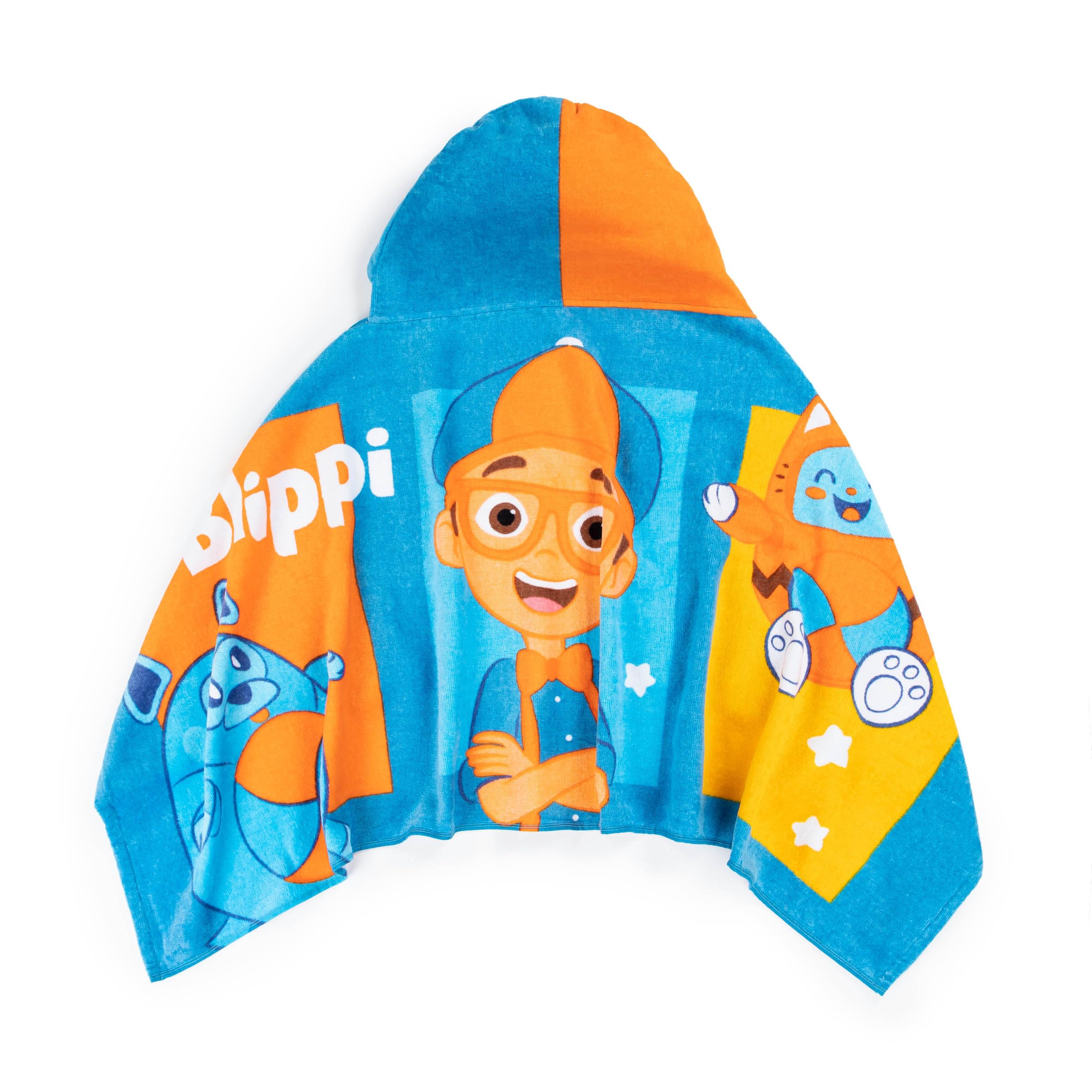 Jay Franco bath wrap in blue with contrast stitching for kids.