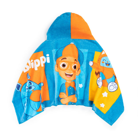 Jay Franco bath wrap in blue with contrast stitching for kids.