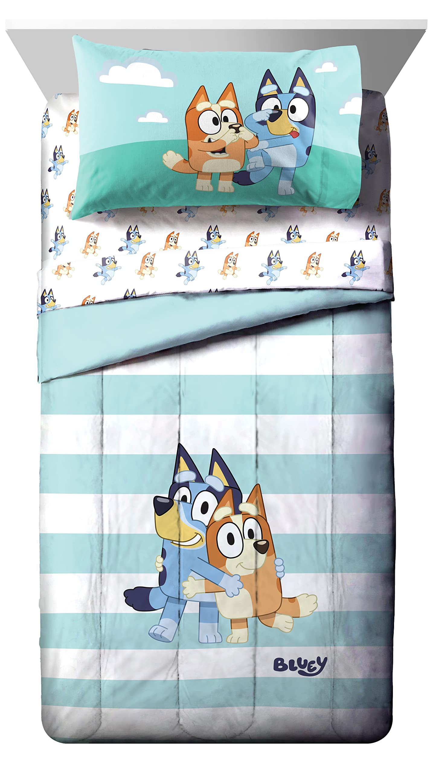 Jay Franco Bluey fitted sheet close-up showing smooth, cozy fabric
