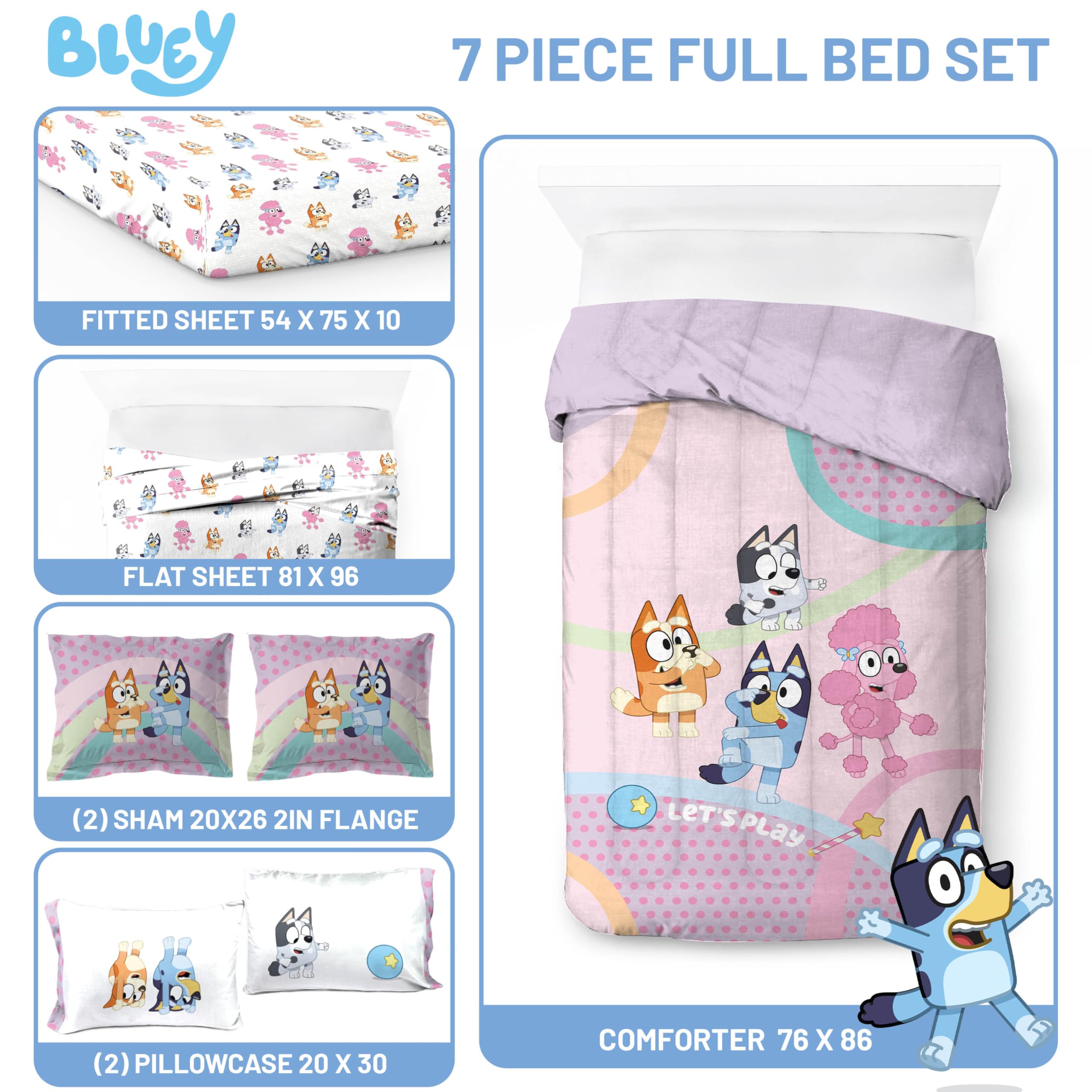 Jay Franco Bluey fitted sheet closeup highlighting deep pockets for secure fit