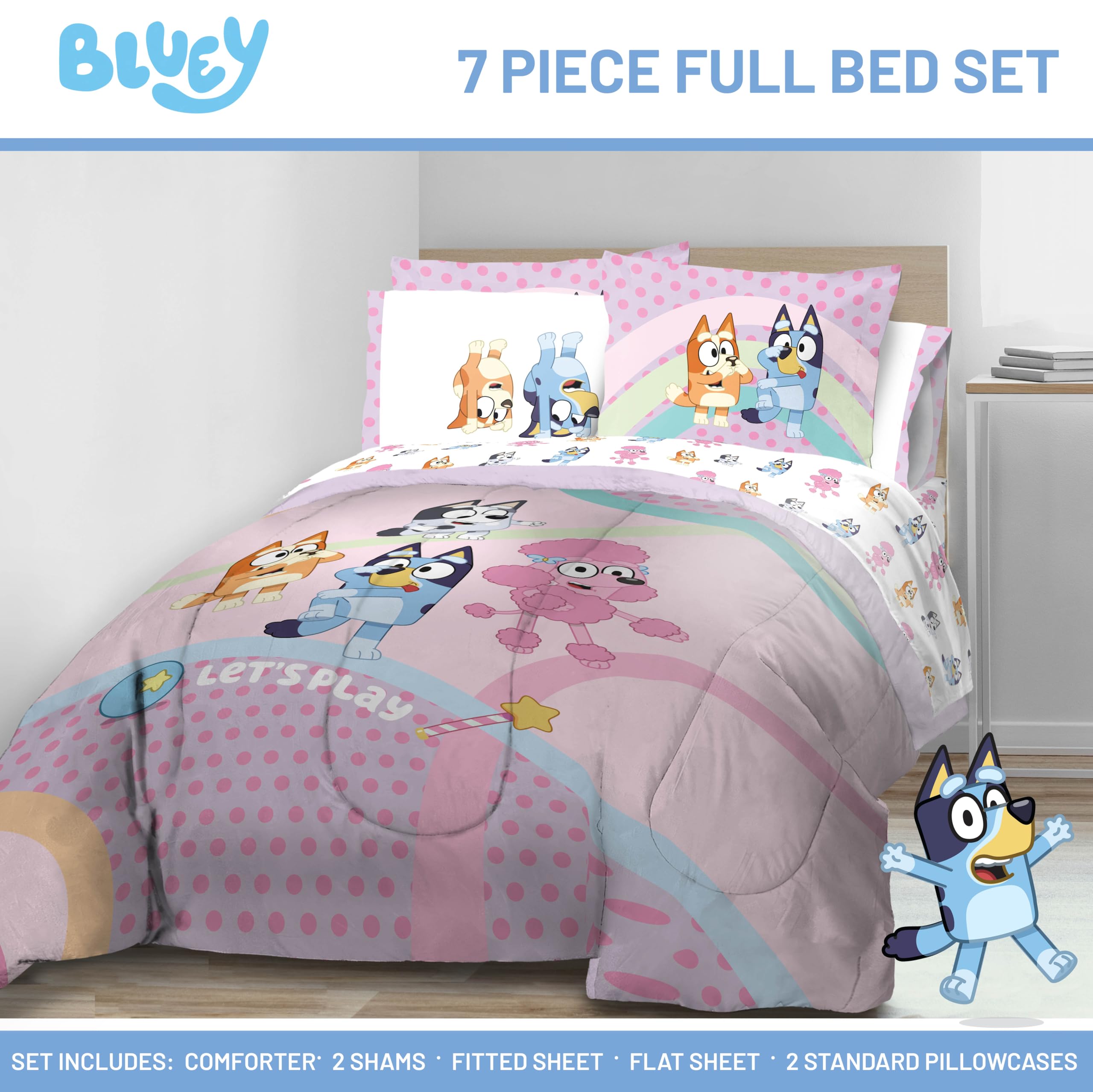 Jay Franco Bluey flat sheet closeup displaying vibrant colors and durability